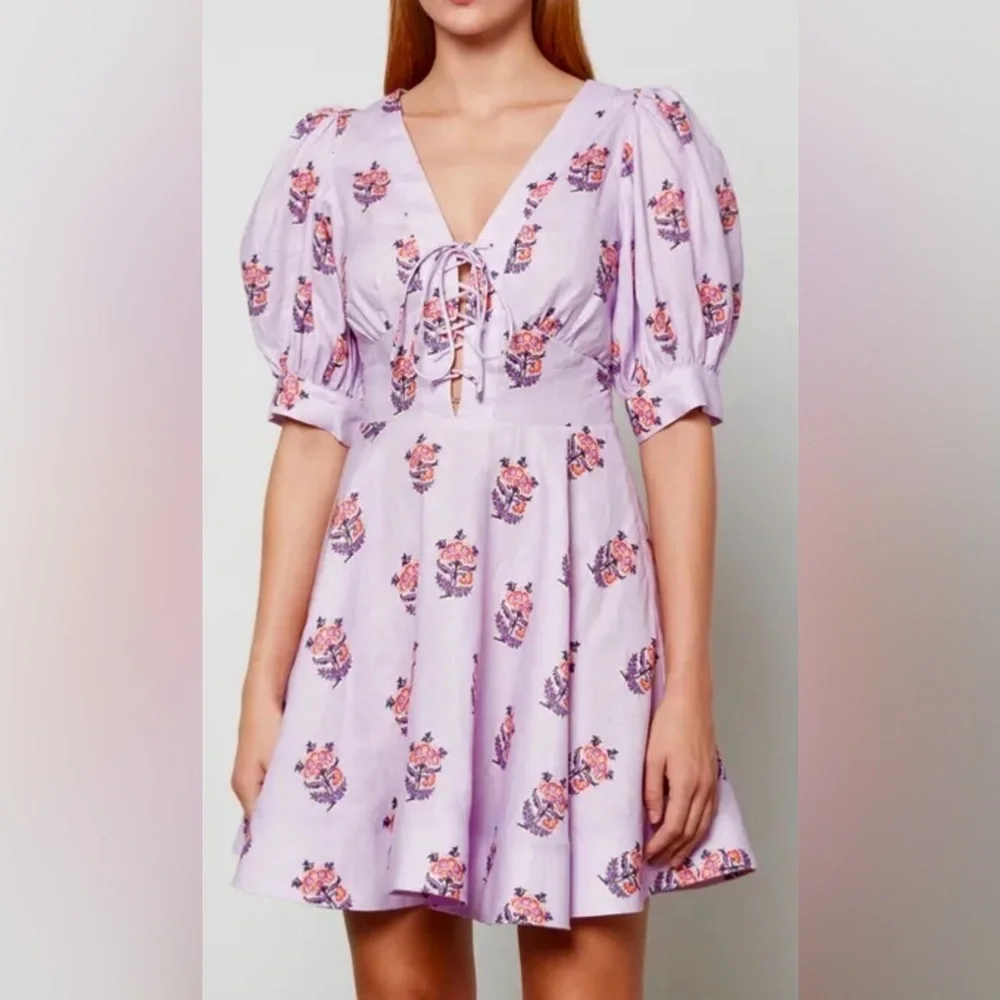 House of Harlow Floral Lace-Up Mini Dress | Purple | Size 6 - Picture 1 of 13